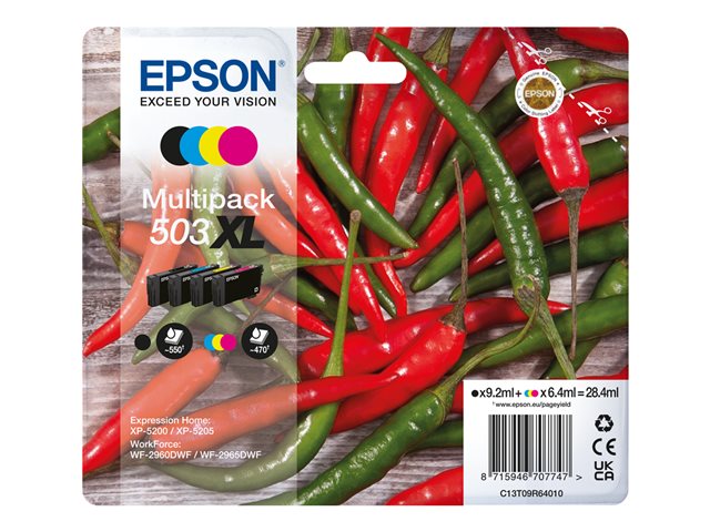 Epson 503XL Multipack - 4-pack - XL - black, cyan, magenta, yellow - original - blister with RF/acoustic alarm - ink cartridge - for Expression Home XP-5200, XP-5205, WorkForce WF-2960DWF, WF-2965DWF