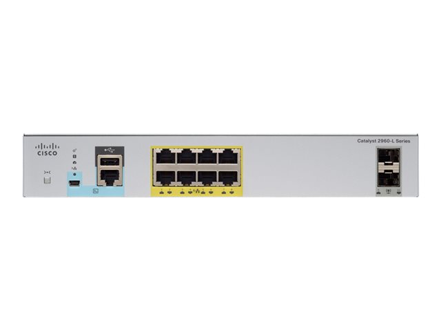 Cisco Catalyst 2960CX-8TC-L - Switch - Managed - 8 x 10/100/1000 + 2 x SFP + 2 x 10/100/1000 (uplink) - desktop, rack-mountable, DIN rail mountable, wall-mountable