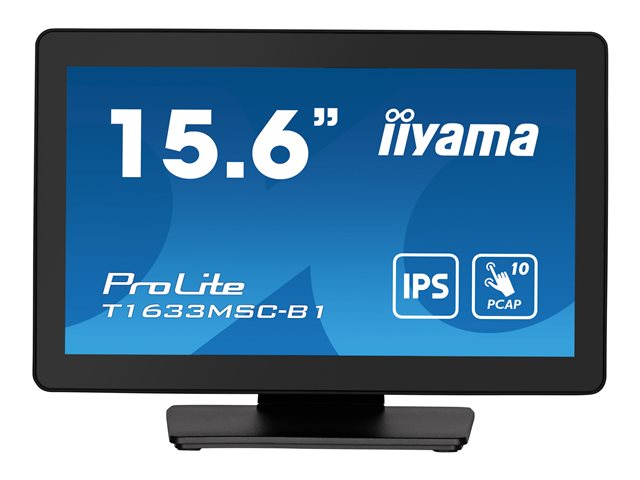 iiyama ProLite T1633MSC-B1 - LED monitor - 15.6\" - touchscreen - 1920 x 1080 Full HD (1080p) @ 60 Hz - IPS - 450 cd/m² - 1000:1 - 5 ms - HDMI, DisplayPort - speakers - black, matte finish