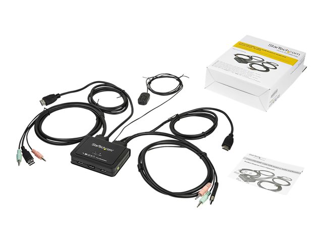 StarTech.com 2 Port HDMI KVM Switch, 4K 60Hz, Compact Dual Port UHD/Ultra HD USB Desktop KVM Switch with Integrated 4ft Cables & Audio, Bus Powered & Remote Switching, MacBook ThinkPad - 4K KVM Switch w/ Audio (SV211HDUA4K) - KVM / audio switch - 2 x KVM / audio - 1 local user - desktop