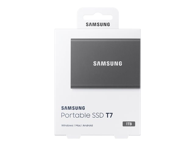 Samsung T7 MU-PC1T0T - Solid state drive - encrypted - 1 TB - external (portable) - USB 3.2 Gen 2 (USB-C connector) - 256-bit AES - titan grey