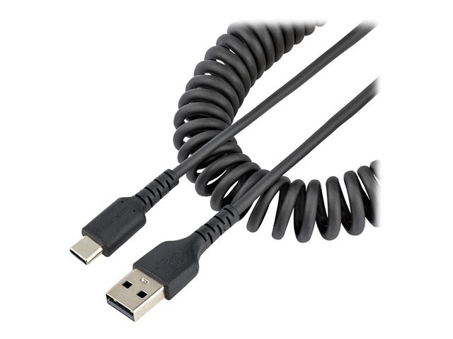 StarTech.com 3ft (1m) USB A to C Charging Cable, Coiled Heavy Duty Fast Charge & Sync USB-C Cable, High Quality USB 2.0 A to Type-C, Rugged Aramid Fiber, TPE, 3A, S20, iPad, Pixel - Durable Male to Male USB, Black - USB cable - USB (M) to 24 pin USB-C (M) - USB 2.0 - 3 A - 1 m - coiled - black