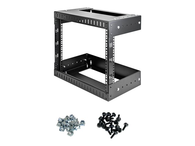 StarTech.com 8U 19\" Wall Mount Network Rack, Adjustable Depth 12-20\" 2 Post Open Frame Server Room Rack for AV/Data/ IT Communication/Computer Equipment/Switch with Cage Nuts & Screws - 8U Adjustable Rack (RK812WALLOA) - Rack - wall mountable - black