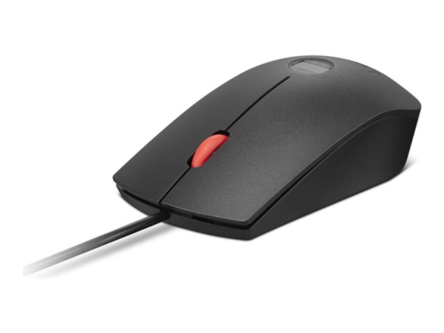 Lenovo - Mouse - optical - 3 buttons - wired - USB - black, red