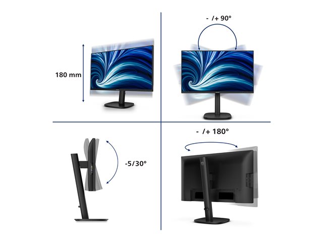 24B2N3200D 24\" IPS WUXGA, 4 ms, 1920x1200@100Hz, Wid 16/10, DP-HDMI-VGA, 4xUSB 3.2 & 1xUSB-C, Brightness 300 cd/m², S Contrastratio 50M:1, Viewing angle 178°/178°, Speakers, Height adjustment & Pivot, Black
