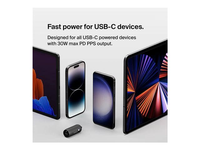 Belkin BoostCharge - Car power adapter - 30 Watt - 3 A - Fast Charge, Power Delivery 3.1 (24 pin USB-C) - black