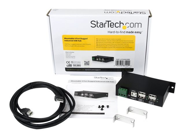 StarTech.com Rackmount USB 2.0 Hub - 4 Port Rugged Industrial USB 2.0 Hub - Hub - 4 x USB 2.0 - DIN rail mountable - DC power - for P/N: ITB20D3250, MSDREADU2OTG, USB2HAB15, USB2HAB30AC, USB2HAB50AC, USB2HABM1, USB2HABM6RA