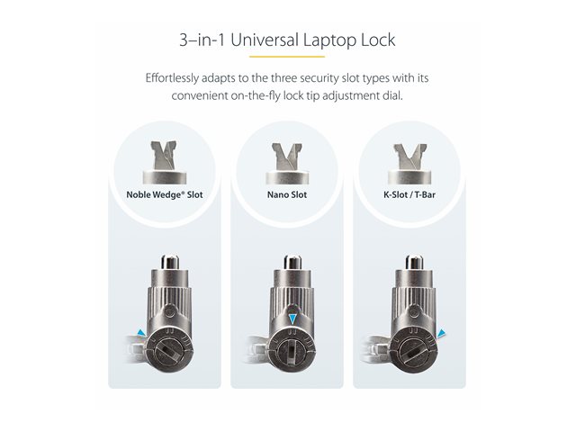 StarTech.com 25-Pack Universal Laptop Lock 6.6ft (2m), Master Keyed Locking Cable, Computer Security, Compatible w/Noble Wedge/Nano/K-Slot, Anti-Theft Cut-Resistant Cable - Security cable lock - black & silver - 2 m (pack of 25)