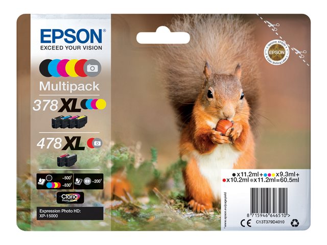 Epson 478XL Multipack - 6-pack - 60.5 ml - high capacity - grey, black, yellow, cyan, magenta, red - original - ink cartridge - for Expression Home HD XP-15000