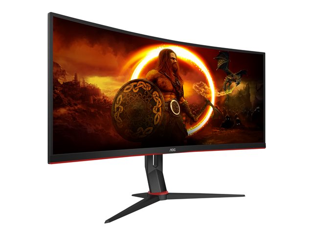 AOC Gaming CU34G2X/BK - G2 Series - LED monitor - gaming - curved - 34" (34" viewable) - 3440 x 1440 WQHD @ 144 Hz - VA - 300 cd/m² - 3000:1 - 1 ms - 2xHDMI, DisplayPort - textured black, textured red