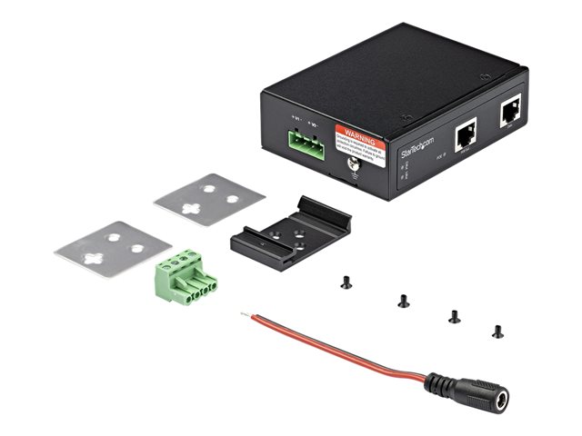 StarTech.com Industrial Gigabit PoE Injector, High Speed/High Power 90W, 802.3bt PoE++ 48V-56VDC DIN Rail UPoE/Ultra Power Over Ethernet Injector Adapter, -40C to +75C, Rugged, Gigabit PoE - 90W PoE++ Injector (POEINJ1G90W) - PoE injector - 90 Watt - output connectors: 2 - black
