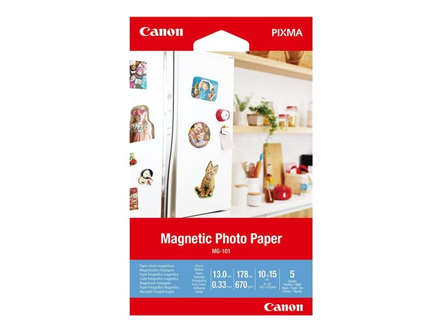 Canon Magnetic Photo Paper MG-101 - Glossy - 13 mil - 100 x 150 mm - 670 g/m² - 178 lbs - 5 sheet(s) magnetic photo paper - for PIXMA TS7450i