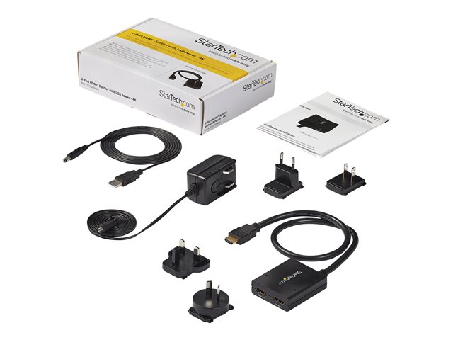 StarTech.com HDMI Cable Splitter - 2 Port - 4K 30Hz - Powered - HDMI Audio / Video Splitter - 1 in 2 Out - HDMI 1.4 - Video/audio splitter - 2 x HDMI - desktop - for P/N: ST121SHD50, SVA5M3NEUA