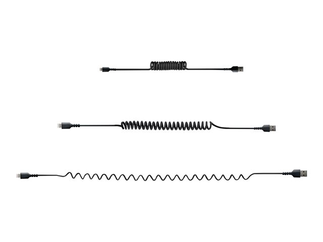 StarTech.com 50cm (20in) USB to Lightning Cable, MFi Certified, Coiled iPhone Charger Cable, Black, Durable and Flexible TPE Jacket Aramid Fiber, Heavy Duty Coil Charging Cable - Rugged USB Lightning Cable - Lightning cable - USB male to Lightning male - 50 cm - black - coiled