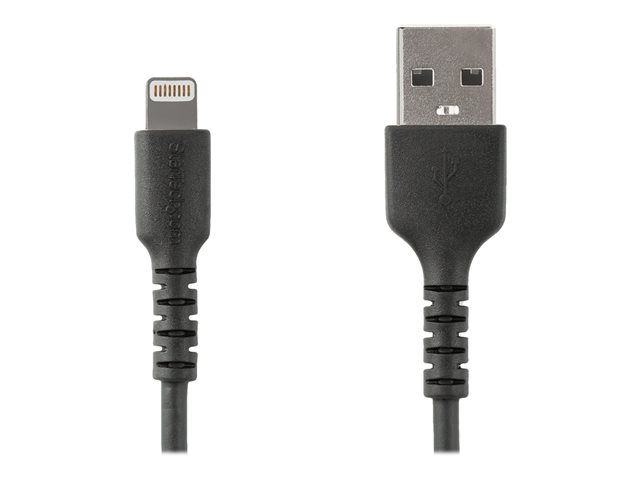 StarTech.com 6 ft(2m) Durable Black USB-A to Lightning Cable, Heavy Duty Rugged Aramid Fiber USB Type A to Lightning Charger/Sync Power Cord, Apple MFi Certified iPad/iPhone 12 Pro Max - iPhone 7/8/11/11 Pro - Lightning cable - USB male straight to Lightning male straight - 2 m - double shielded - black