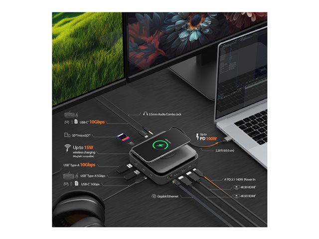 USB-C DOCK DUAL 4K HDMI GAN 140W PD3.1 P