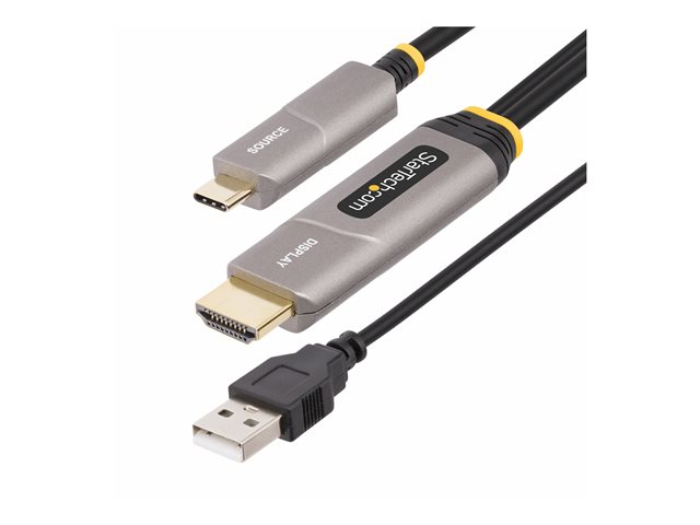 StarTech.com 50ft (15.2m) USB-C to HDMI 2.0 Active Optical Cable, 4K 60Hz - HDMI cable - 24 pin USB-C male to HDMI, USB (power only) male - 15.2 m - shielded/fibre optic - black - Active Optical Cable (AOC), 4K60Hz (3840 x 2160) support, active, Unidirectional