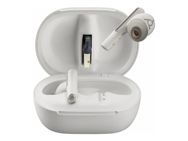 Poly Voyager Free 60+ UC M White Sand Earbuds +BT700 USB-A Adapter +Touchscreen Charge Case - Replaces Poly SKU 216755-01