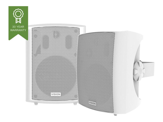 VISION Professional Pair 5.25\" Wall Speakers - LIFETIME WARRANTY - 50 Watt power handling - 3-way with Bass reflex - horizontal C brackets included - white