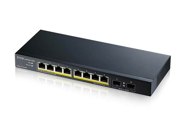 Zyxel GS1100-10HP - Switch - unmanaged - 8 x 10/100/1000 (PoE+) + 2 x Gigabit SFP - desktop, wall-mountable - PoE+ (130 W)