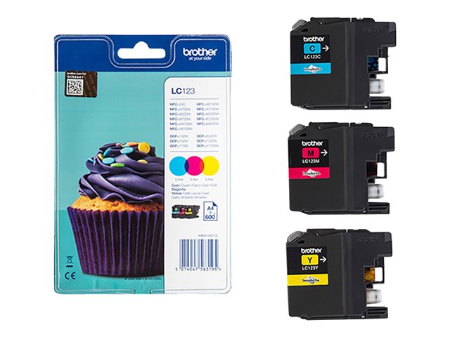 Brother LC123 RainbowPack - Yellow, cyan, magenta - original - blister - ink cartridge - for Brother DCP-J100, J105, J132, J152, J172, J552, J752, MFC-J245, J650, J6520, J6720, J6920