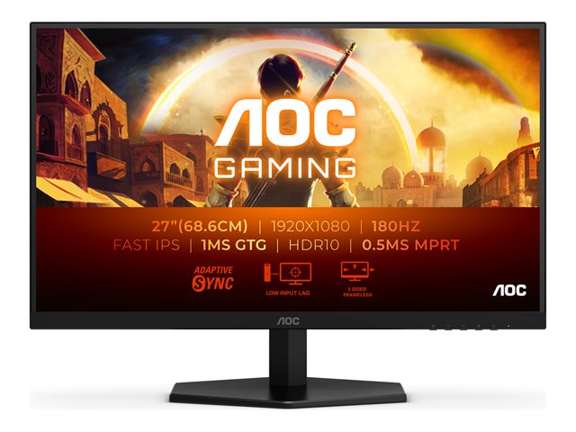 AOC Gaming 27G42E - LED monitor - gaming - 27\" - 1920 x 1080 Full HD (1080p) @ 180 Hz - Fast IPS - 1000:1 - HDR10 - 0.5 ms - HDMI, DisplayPort - black, red