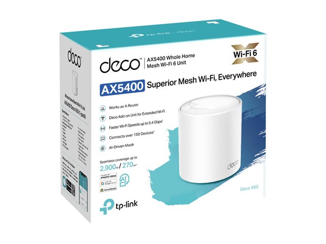 TP-Link Deco X60 V3.2 - Wireless router - mesh 2-port switch - 1GbE - Wi-Fi 6 - Dual Band