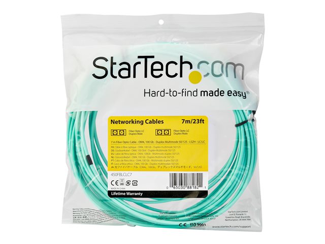 StarTech.com 7 m OM4 LC to LC Multimode Duplex Fiber Optic Patch Cable - Aqua - 50/125 - Fiber Optic Cable - 40/100Gb - LSZH (450FBLCLC7) - Patch cable - LC multi-mode (M) to LC multi-mode (M) - 7 m - fibre optic - duplex - 50 / 125 micron - OM4 - aqua