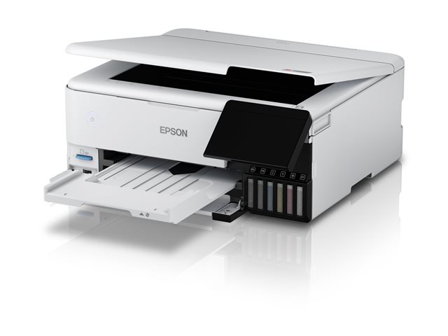 Epson EcoTank ET-8500 - Multifunction printer - colour - ink-jet - refillable - A4/Letter (media) - up to 16 ppm (printing) - USB, LAN, Wi-Fi(ac), USB host - white
