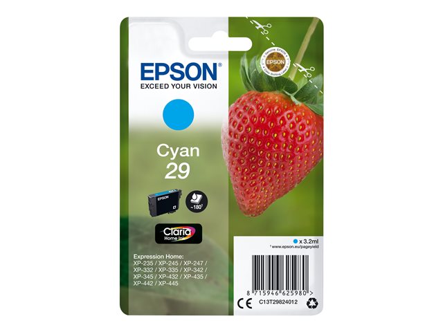 Epson 29 - 3.2 ml - cyan - original - blister - ink cartridge - for Expression Home XP-245, 247, 255, 257, 332, 342, 345, 352, 355, 435, 442, 445, 452, 455