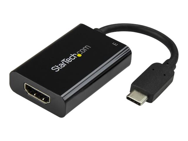 StarTech.com USB C to HDMI 2.0 Adapter with Power Delivery, 4K 60Hz USB Type-C to HDMI Display/Monitor Video Converter, 60W PD Pass-Through Charging Port, Thunderbolt 3 Compatible, Black - USB-C Display Adapter (CDP2HDUCP) - Adapter - 24 pin USB-C male to HDMI, USB-C (power only) female - black - USB Power Delivery (60W), 4K60Hz (4096 x 2160) support