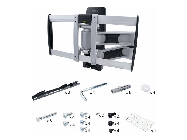 StarTech.com Articulating TV Wall Mount, VESA Wall Mount Supports 65 inch/99lb/Flat/Curved TVs, Retractable Low Profile Wall Mount TV Bracket, Adjustable Corner TV Wall Mount, Swivel/Rotation/Tilt (TV-WALL-MOUNT-65FS) - Mounting kit (wall mount, 2 vertical brackets) - articulating - for curved / flat panel - low profile - aluminium, steel - black, silver - screen size: 26\"-65\" - wall-mountable - TAA Compliant