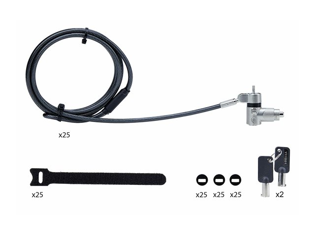 StarTech.com 25-Pack Universal Laptop Lock 6.6ft (2m), Master Keyed Locking Cable, Computer Security, Compatible w/Noble Wedge/Nano/K-Slot, Anti-Theft Cut-Resistant Cable - Security cable lock - black & silver - 2 m (pack of 25)