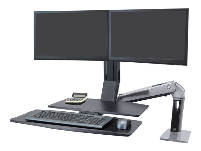 Ergotron WorkFit-A Dual Workstation With Worksurface - Standing desk converter - polished aluminium, black
