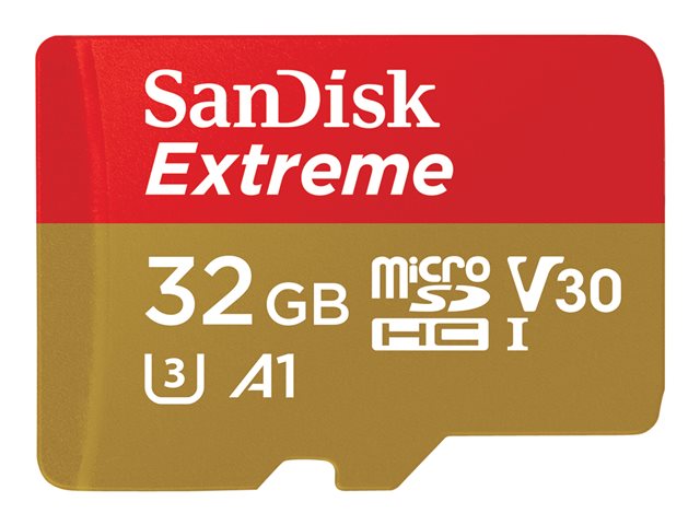 SanDisk Extreme - Flash memory card - 32 GB - A1 / Video Class V30 / UHS-I U3 / Class10 - microSDHC UHS-I