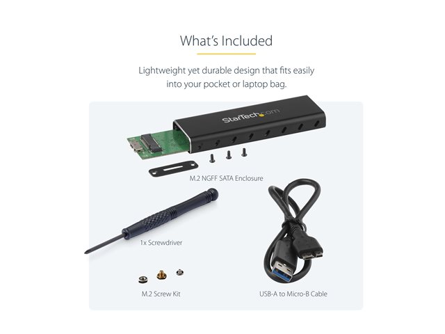 StarTech.com M.2 SSD Aluminum Enclosure to USB 3.0 (5Gbps) with UASP - M.2 NGFF SATA with B Key & B+M Key - External M.2 Portable Enclosure (SM2NGFFMBU33) - Storage enclosure - M.2 - SATA 6Gb/s - USB 3.0 - black