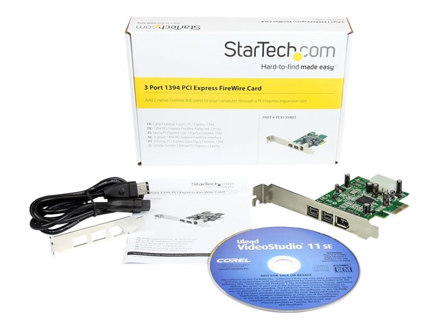 StarTech.com 3 Port 2b 1a 1394 PCI Express FireWire Card Adapter - 1394 FW PCIe FireWire 800 / 400 Card (PEX1394B3) - FireWire adapter - PCIe - FireWire 800 - 2 ports + 1 x FireWire - for P/N: BNDTB10GI, BNDTB210GSFP, BNDTB310GNDP, BNDTB410GSFP, BNDTB4M2E1, BNDTBUSB3142