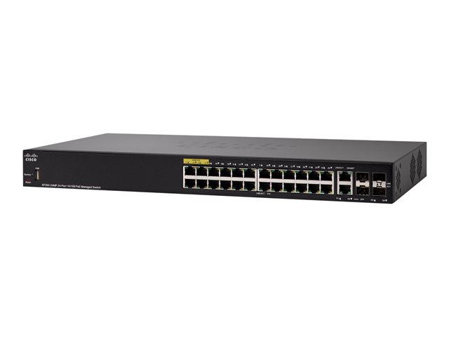 Cisco Small Business SF350-24MP - Switch - L3 - Managed - 24 x 10/100 (PoE+) + 2 x combo Gigabit SFP + 2 x Gigabit SFP - rack-mountable - PoE+ (375 W)