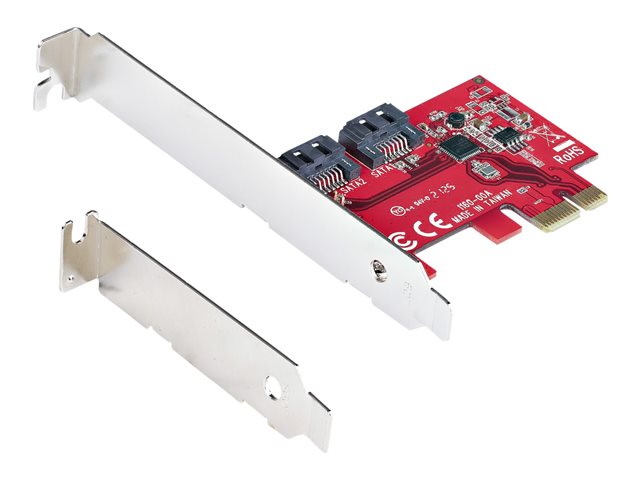StarTech.com SATA PCIe Card, 2 Port PCIe SATA Expansion card, 6Gbps SATA Card, Full/Low Profile, PCI Express to SATA Adapter, ASM1061 Non-Raid SATA Controller Card - PCIe to SATA Converter - Storage controller - 2 Channel - SATA 6Gb/s - low profile - PCIe 2.0 x1 - red