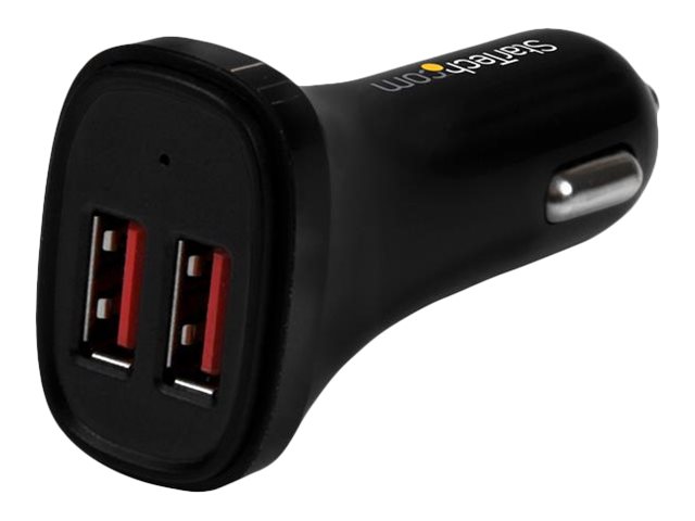 StarTech.com Dual Port USB Car Charger - High Power 24W/4.8A - Black - 2-Port USB Car Charger - Charge two tablets at once (USB2PCARBKS) - Car power adapter - 24 Watt - 4.8 A - 2 output connectors (USB) - black - for P/N: USBLT1MW, USBLT1MWS, USBLT2MBR, USBLT2MW, USBLT30CMW, USBLTM1MBK, USBLTM1MWH