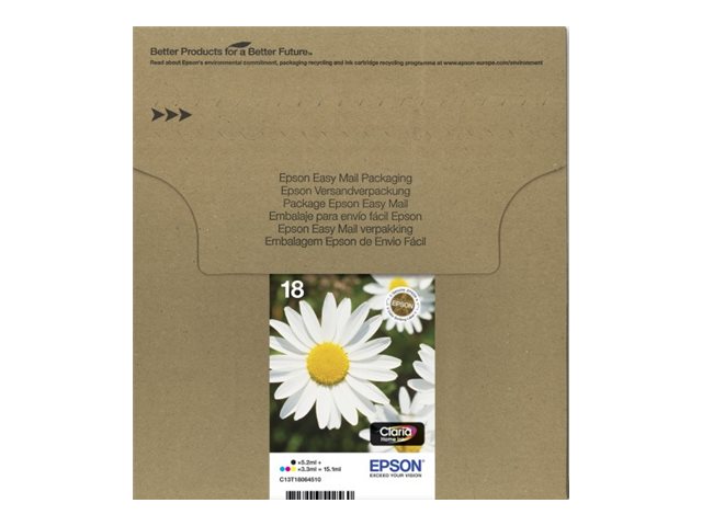 Epson T1806 Easy Mail Packaging - 4-pack - 15.1 ml - black, yellow, cyan, magenta - original - box - ink cartridge - for Expression Home XP-212, 215, 225, 312, 315, 322, 325, 412, 415, 422, 425