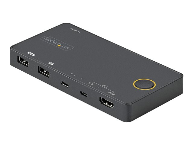 StarTech.com 2 Port Hybrid USB-A + HDMI & USB-C KVM Switch, Single 4K 60Hz HDMI 2.0 Monitor, Compact Desktop and/or Laptop HDMI KVM Switch, USB Bus Powered, Thunderbolt 3 Compatible - 2 Port HDMI KVM Switch (SV221HUC4K) - KVM / audio switch - 2 x KVM