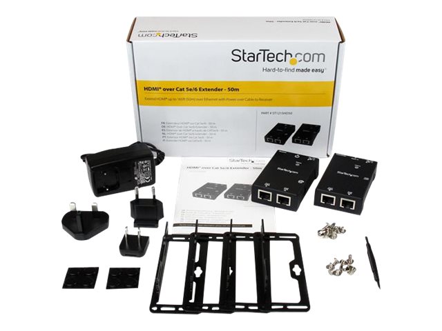 StarTech.com HDMI Over CAT5e / CAT6 Extender with Power Over Cable - 165 ft (50m) HDMI Video/Audio Over Dual Ethernet Cable Extender (ST121SHD50) - Video/audio extender - over CAT 5e/6 - up to 50 m - for P/N: ST128HDMI2, SVA12M2NEUA, SVA12M5NA, VIDWALLMNT