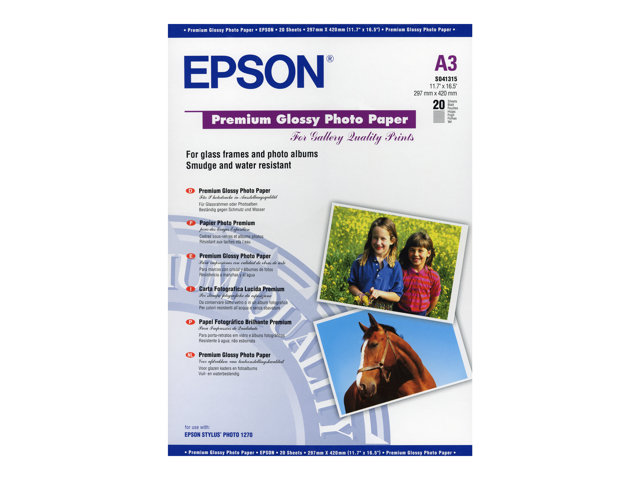 Epson Premium - Glossy - A3 (297 x 420 mm) - 255 g/m² - 20 sheet(s) photo paper - for Expression Photo XP-970, SureColor SC-P700, P900, T2100, T3100, T3405, T5100, T5400, T5405
