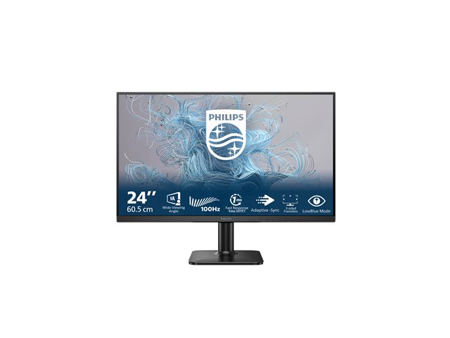 Philips 24E2N1100LB - 1000 Series - LED monitor - 24\" (23.8\" viewable) - 1920 x 1080 Full HD (1080p) @ 100 Hz - VA - 250 cd/m² - 4000:1 - 4 ms - HDMI, VGA - textured black