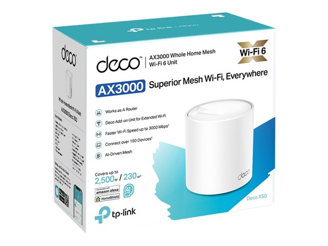 TP-Link Deco X50 - Wi-Fi system - (router) - up to 2,500 sq.ft - mesh 1GbE - Wi-Fi 6 - Dual Band