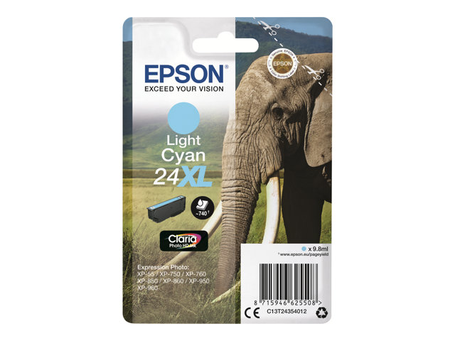 Epson 24XL - 9.8 ml - XL - cyan - original - ink cartridge - for Expression Photo XP-55, 750, 760, 850, 860, 950, 960, 970, Expression Premium XP-750, 850
