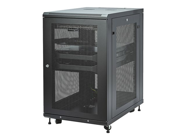 StarTech.com 18U Server Rack Cabinet, 4-Post Adjustable Depth (2\" to 30\") Network Equipment Rack Enclosure w/Casters/Cable Management/Shelf/Locking Dell PowerEdge, HP ProLiant ThinkServer - 18U Rack Cabinet (RK1833BKM) - Rack cabinet - 18U - 31\"