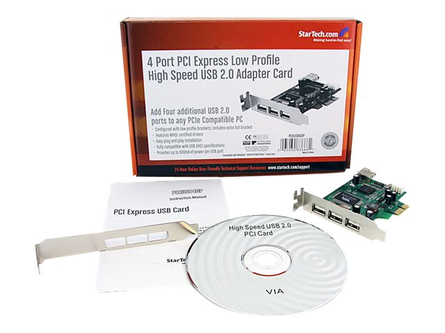 StarTech.com 4 Port PCI Express Low Profile High Speed USB Card - PCIe USB 2.0 Card - PCI-E USB 2.0 Card (PEXUSB4DP) - USB adapter - PCIe low profile - USB, USB 2.0 - 4 ports - for P/N: ST4200MINI2