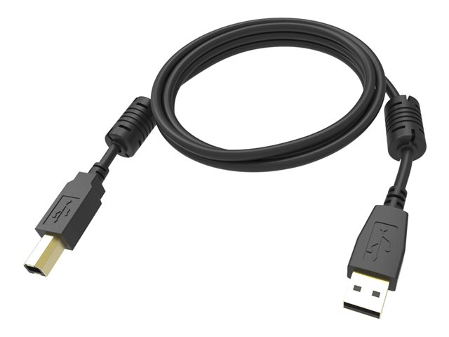 VISION Professional installation-grade USB 2.0 cable - LIFETIME WARRANTY - gold plated connectors - ferrite core USB-A end - bandwidth 480mbit/s - over 65% coverage braided shield - USB-A (M) to USB-B (M) - outer diameter 4.5 mm - 28+24 AWG - 2 m - black